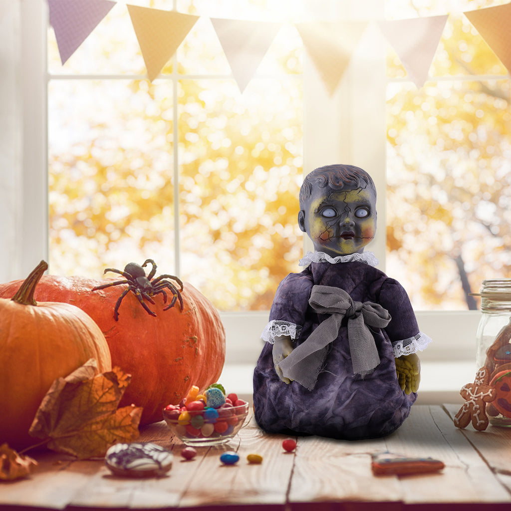 Halloween Scary Dolls, 1 PC Voice-activated Induction Glowing Walking Doll W665