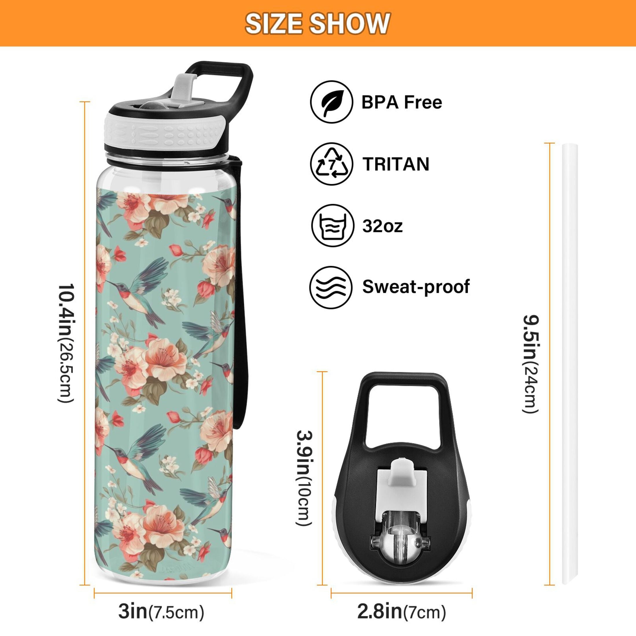 Clear 32oz Tritan Water Bottle with Straw U58961