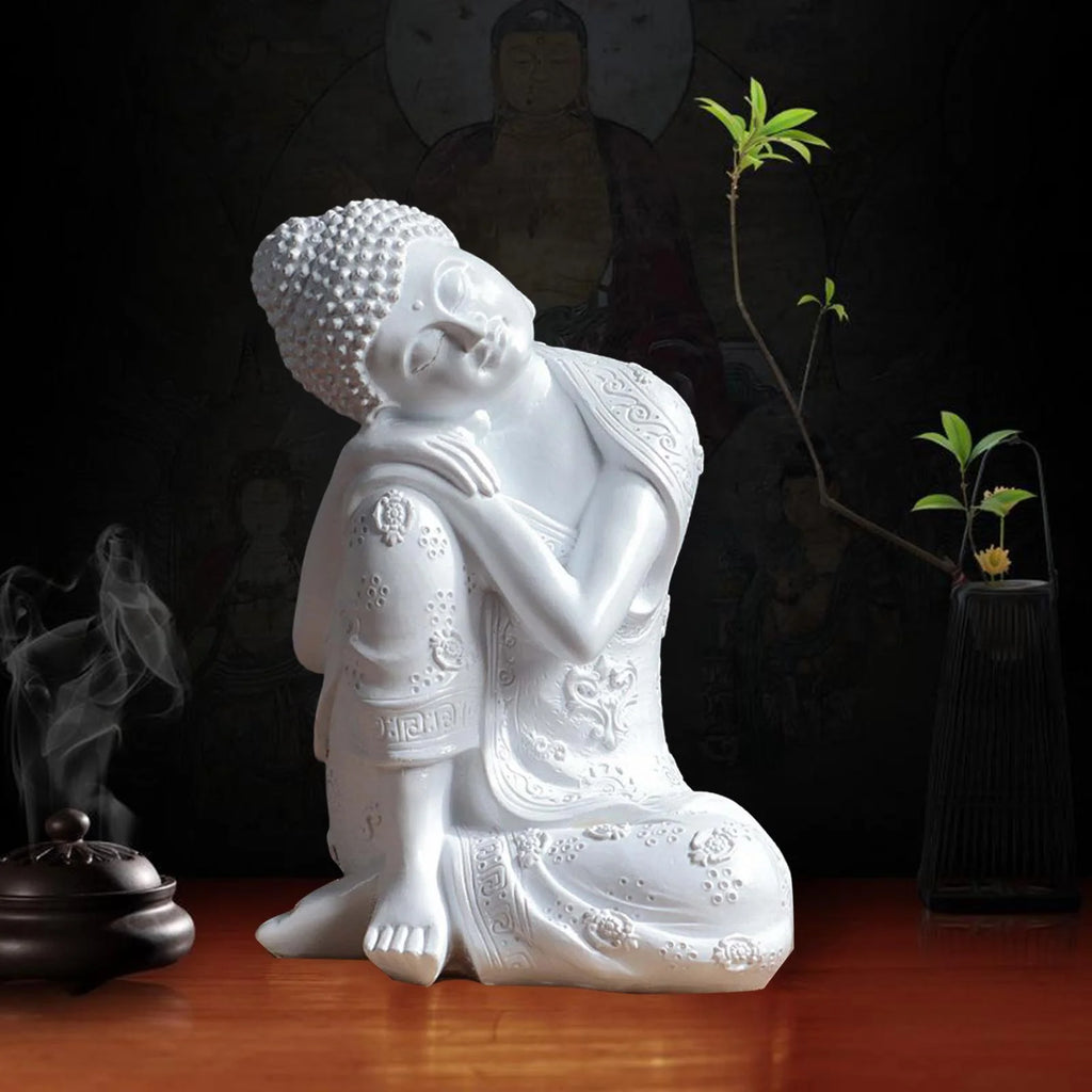 White 23cm Resin Sleeping Buddha Statue Sculpture A646