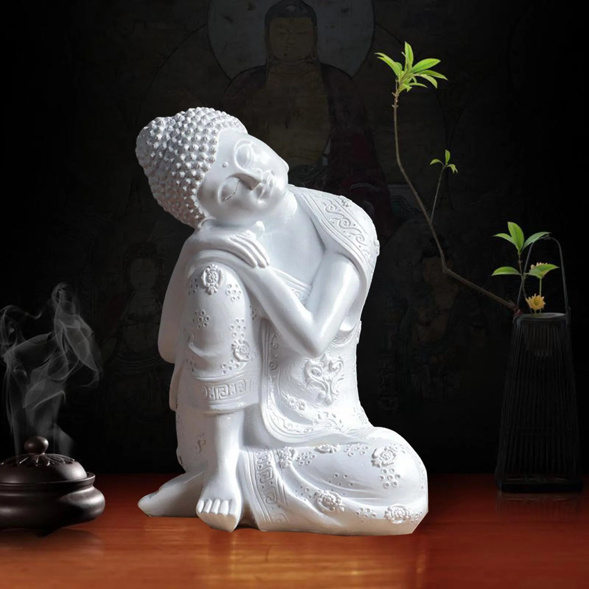 White 23cm Resin Sleeping Buddha Statue Sculpture A646