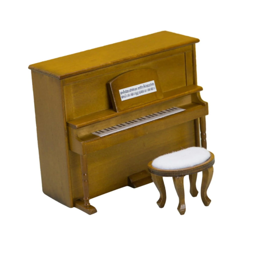 Walnut Miniature Upright Piano Dollhouse Furniture with Stool N353327