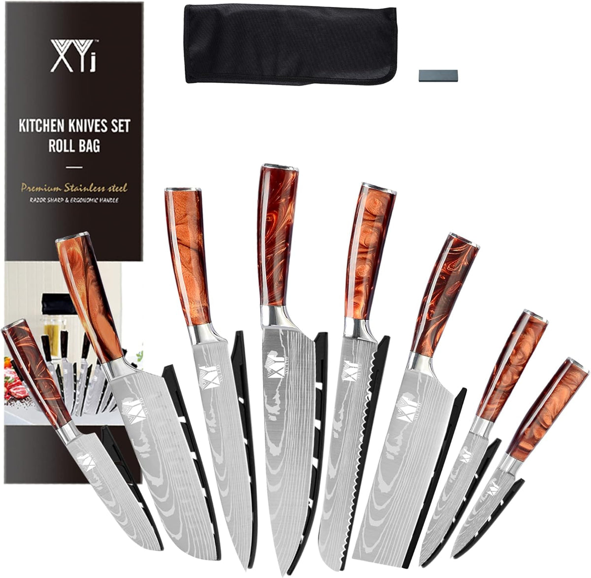 8 Piece Stainless Steel Chef Knife Set with Carry Case A5585