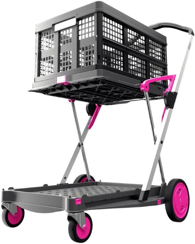 Pink Collapsible Shopping Cart with Storage Crate X7719