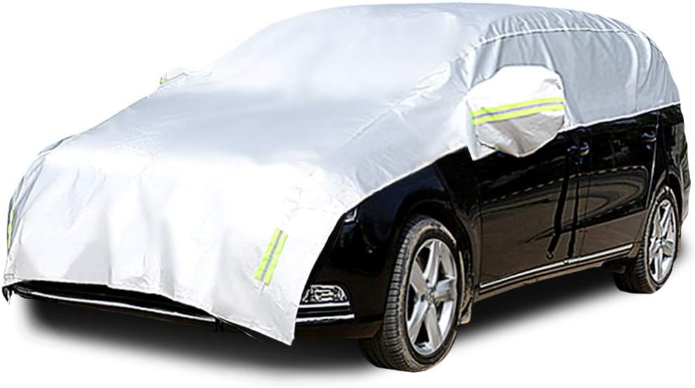 Half Car Cover with Cotton Waterproof Dustproof UV Resistant Snowproof Universal Fit Sedan Length 176'' to 194'' N441