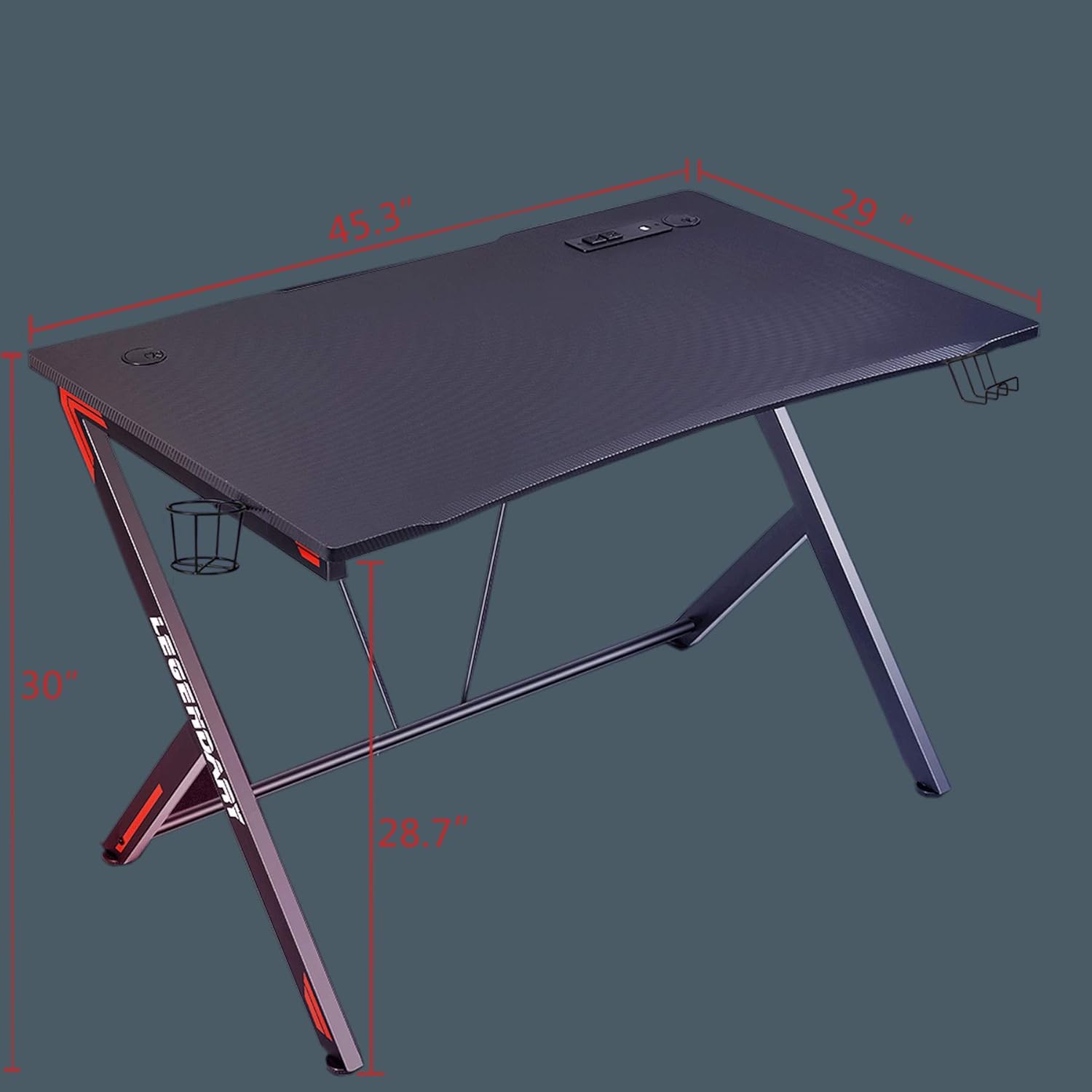 45 inch Carbon Fiber Gaming Desk with Headphone Hook, Cup Holder and Cable Management Holes V24036