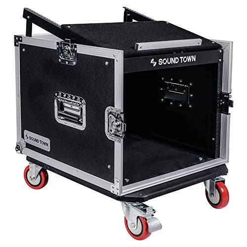 8U Audio Rack Case with 11U Slant Mixer Top, Casters P19548