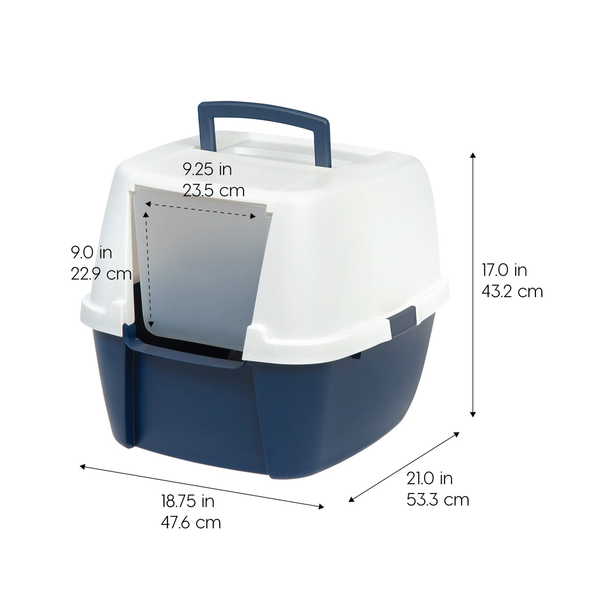 Jumbo Hooded Cat Litter Box with Carrying Handle and Entry Flap, Navy-White A12256