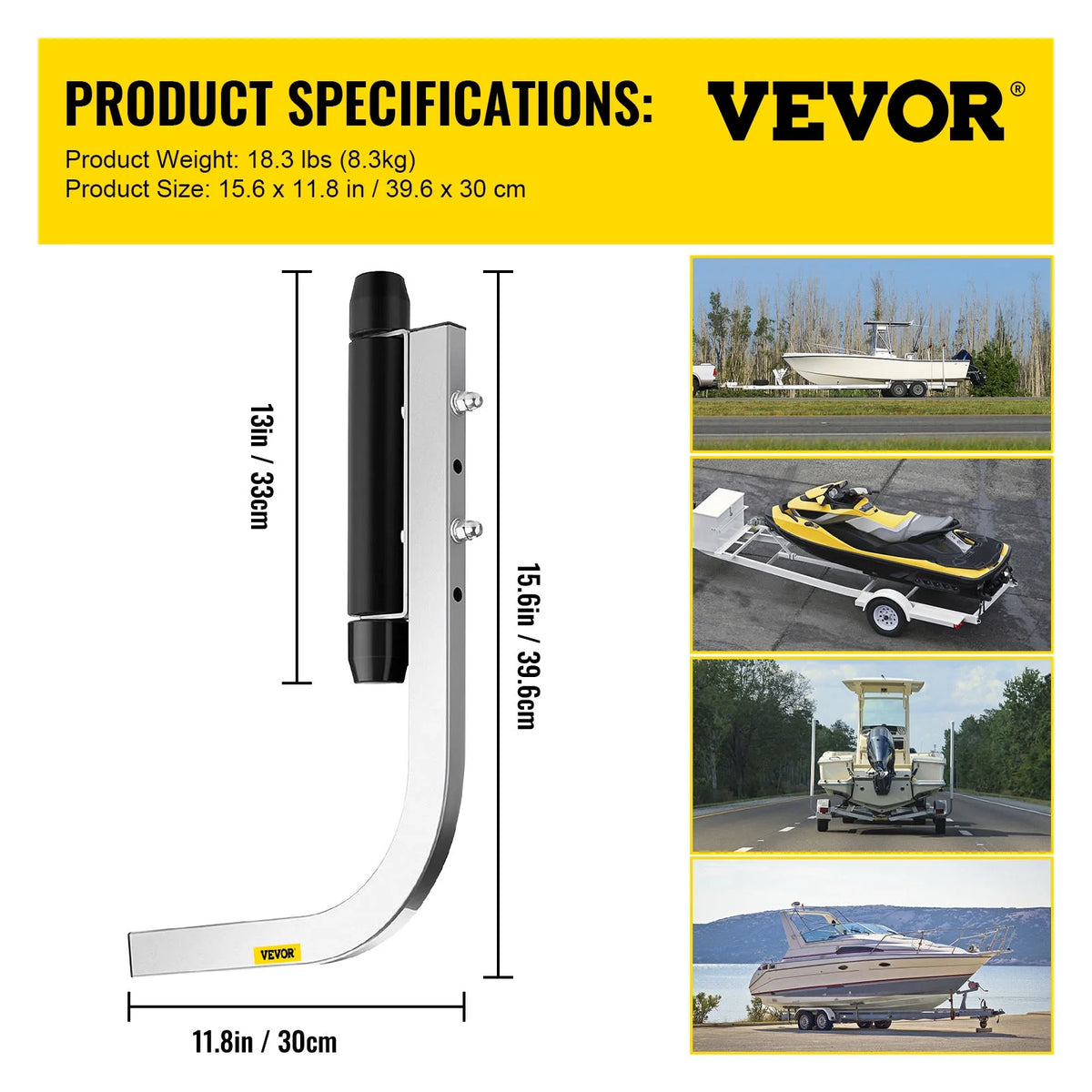 Galvanized Steel Boat Trailer Guide with Rubber Rollers, 15.6", One Pair I378434