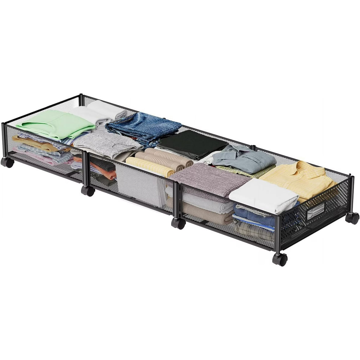 47.2'' Long Under Bed Storage on Wheels, 57.6L Large Capacity Rolling Under the Bed Storage Containers, Tool-Free Assembly Foldable Underbed Shoes Clothes Toy Drawers