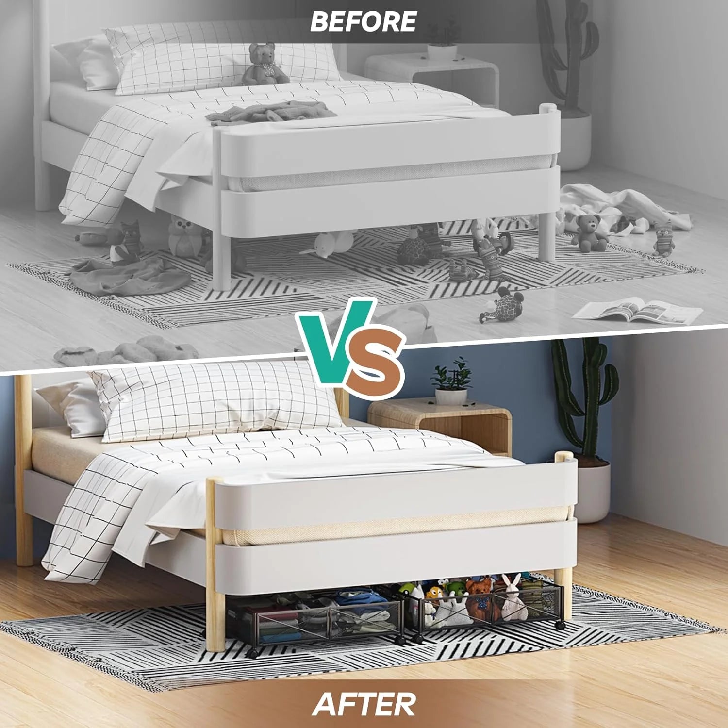 Under Bed Storage Containers with Wheels, Shoe Organizer Drawer, Metal Storage for Clothes Shoes Blankets V749978
