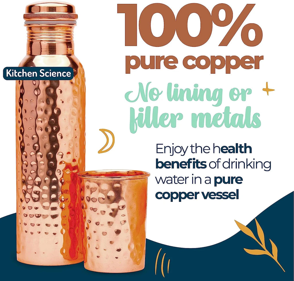 Copper Water Bottle with Copper Tumbler, Carrying Bag & Deco Sleeve L6598