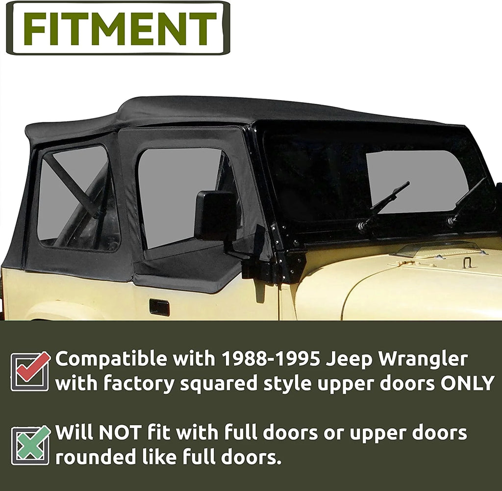 Convertible Soft Top Sailcloth for 1987-1995 Jeep Wrangler YJ Black 2 Door A30994