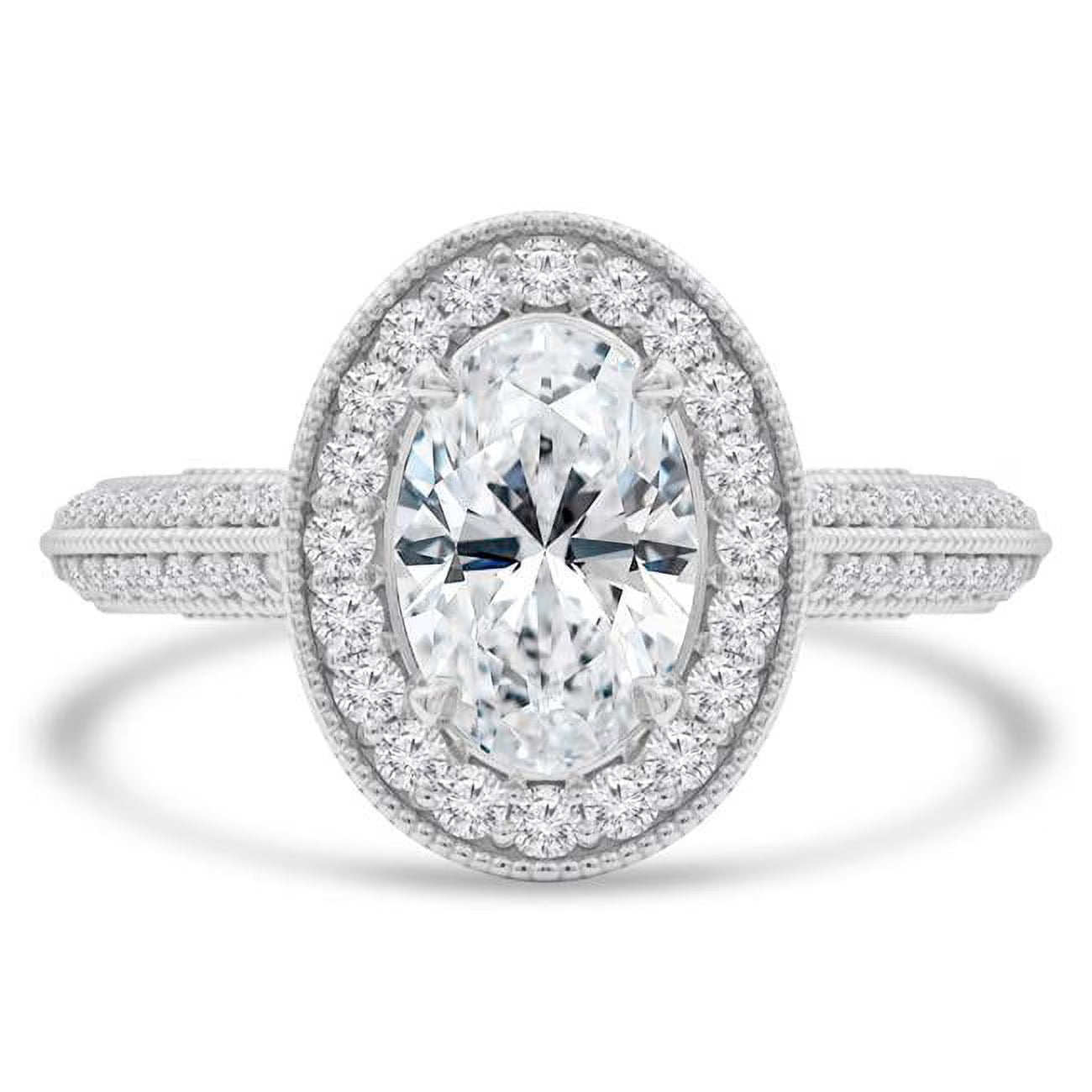 14K White Gold Oval Diamond Halo Engagement Ring U157