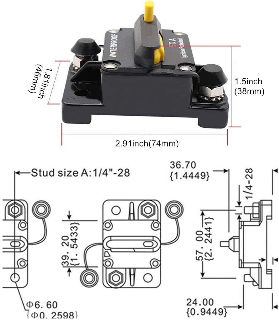 50 Amp Circuit Breaker 12V-48V DC Manual Reset Waterproof R89403