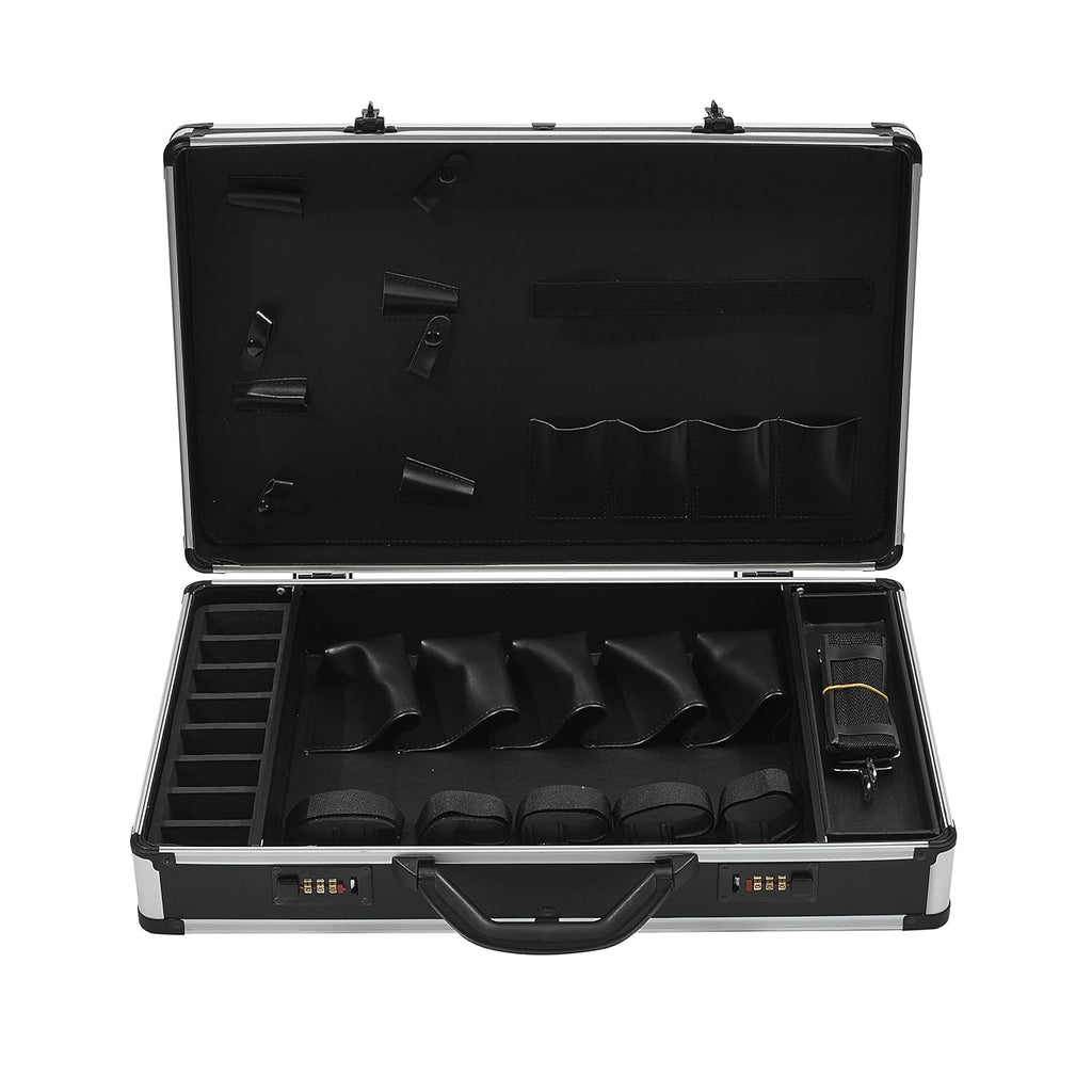 Barber Case Hair Kit Tool Box Organizer Black with Portable Handle and Secure Numlock, Aluminum Frame and Reinforced Fillet 21" x 13" x 4.5" U687