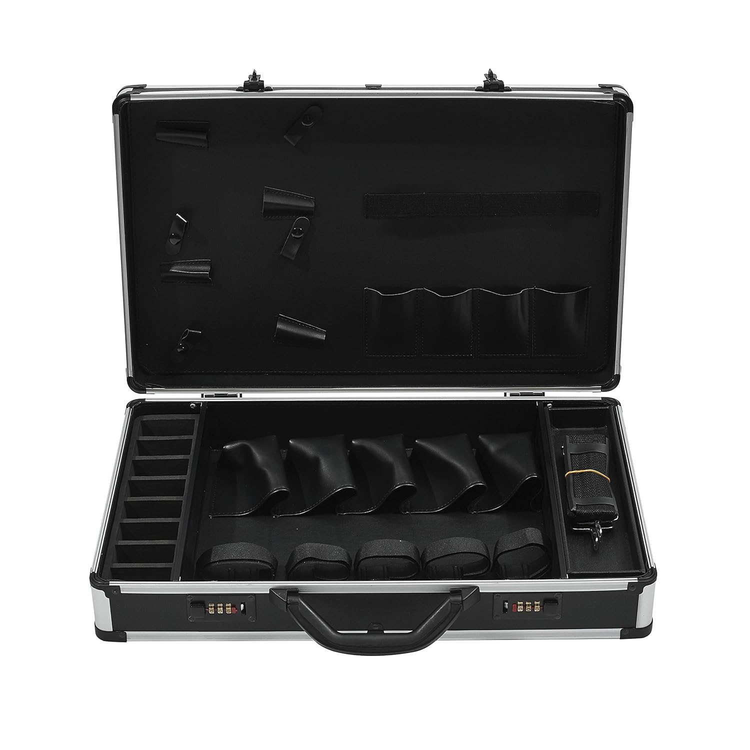 Barber Case Hair Kit Tool Box Organizer Black with Portable Handle and Secure Numlock, Aluminum Frame and Reinforced Fillet 21" x 13" x 4.5" U687
