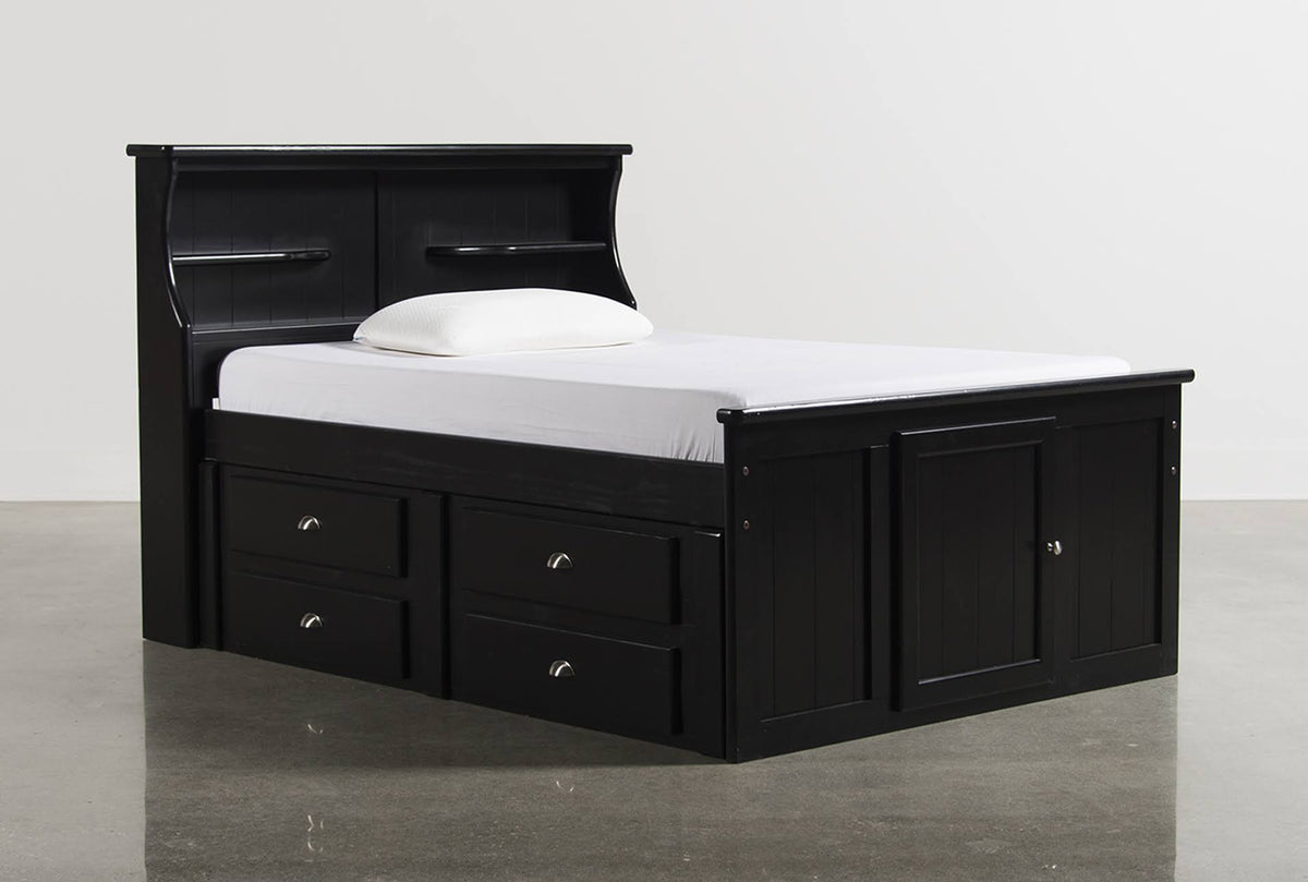 Black Wood Bookcase Bed with 4-Drawer Storage A39816