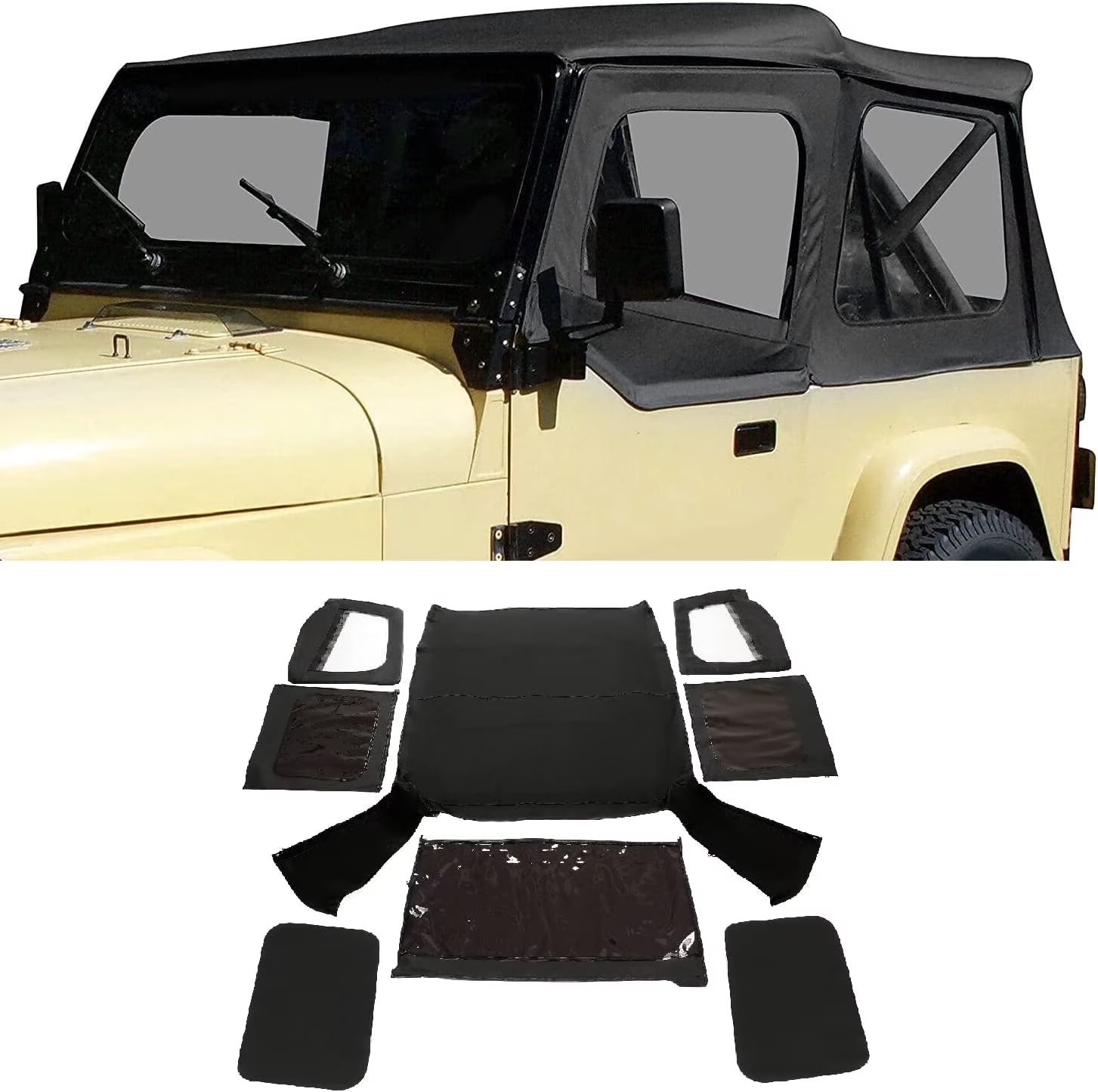 Convertible Soft Top Sailcloth for 1987-1995 Jeep Wrangler YJ Black 2 Door A30994