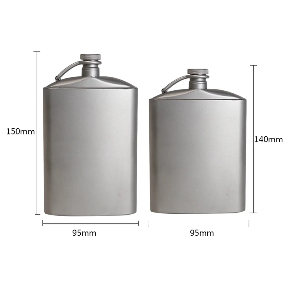 Titanium Flask Hip Flagon with Screw Clip Ultralight Hydration Flat Bottle with Ti Funnel K7368