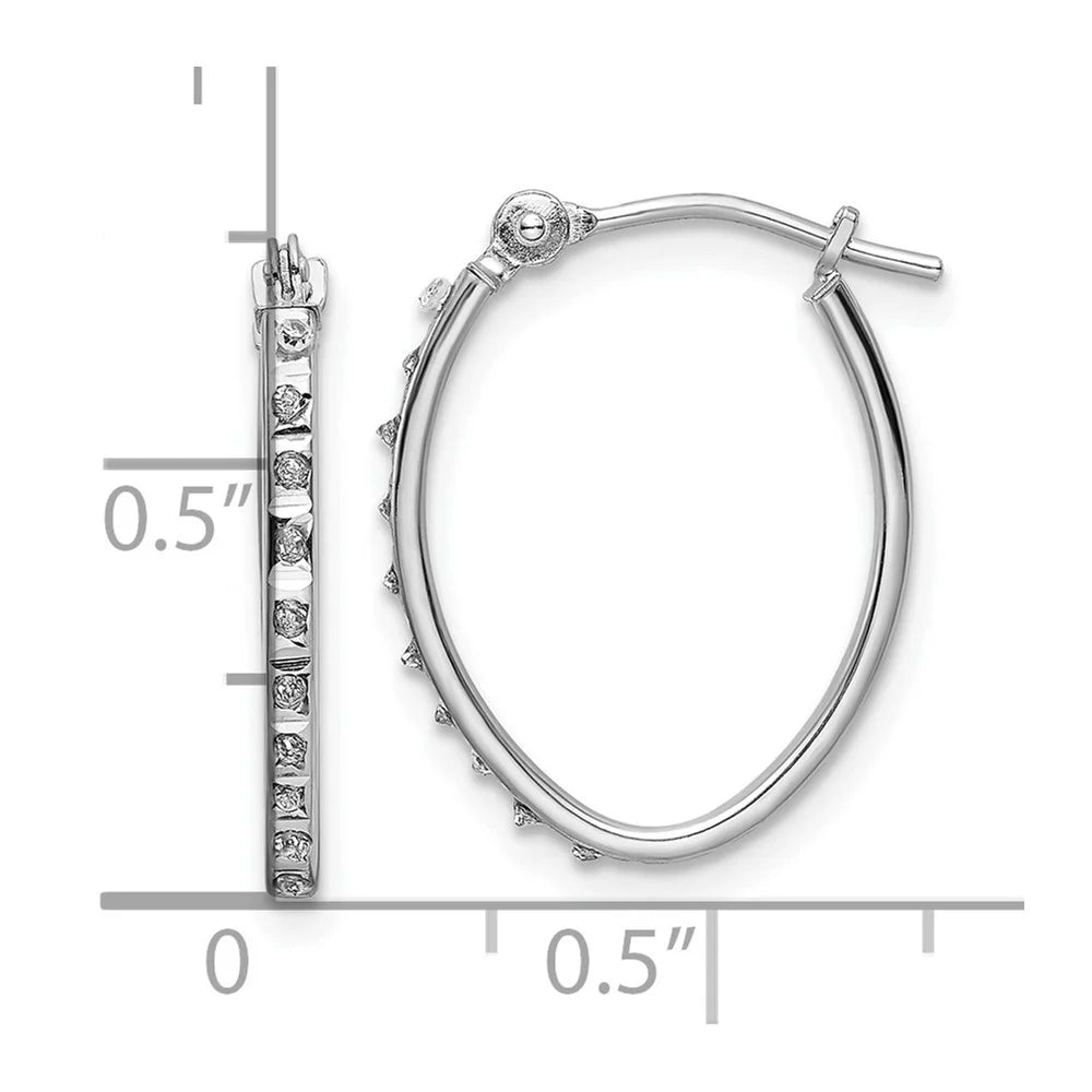 14k White Gold Diamond Oval Hoop Earrings B3121