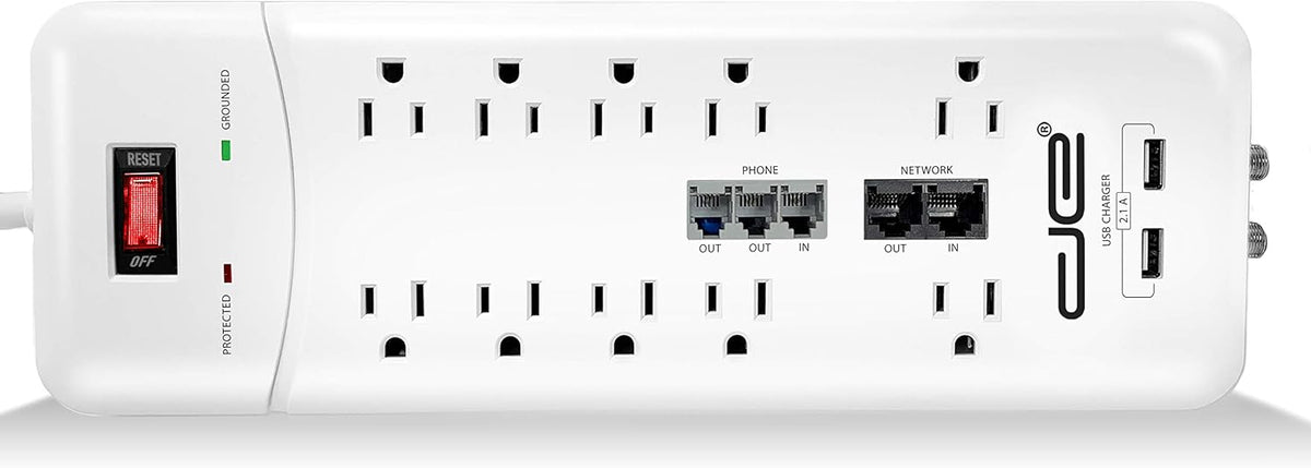 10-Outlet Straight Plug 3500 Joules Surge Protector (15 FT, WHT) Pack of 2 S438510