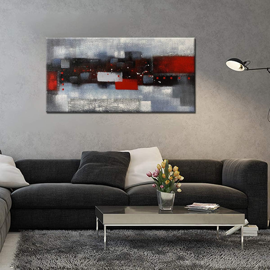 Red Gray Textured 3D Oil Painting on Canvas, Pack of 2 R74477