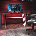 White Ergonomic Gaming Desk with Cup Holder and Headphone Hook E324546