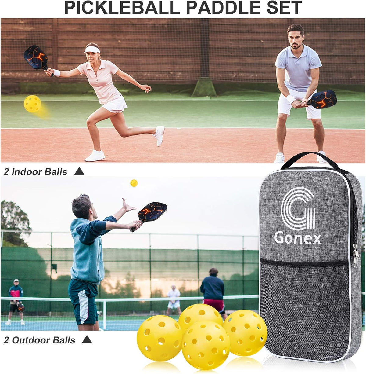 Graphite Pickleball Paddles Set of 2 with 4 Balls and Carry Bag G820994