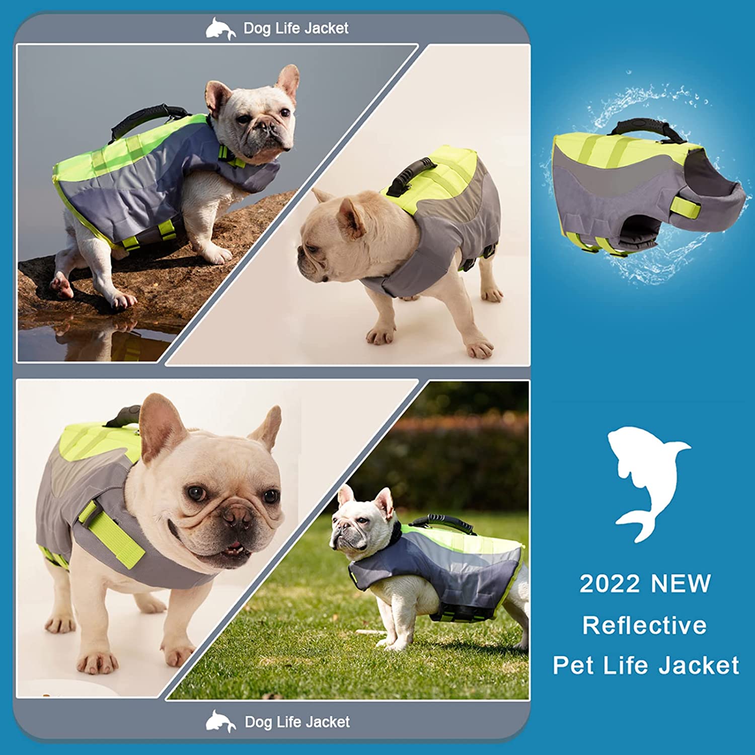 Green XL Dog Life Jacket with Rescue Handle C78773