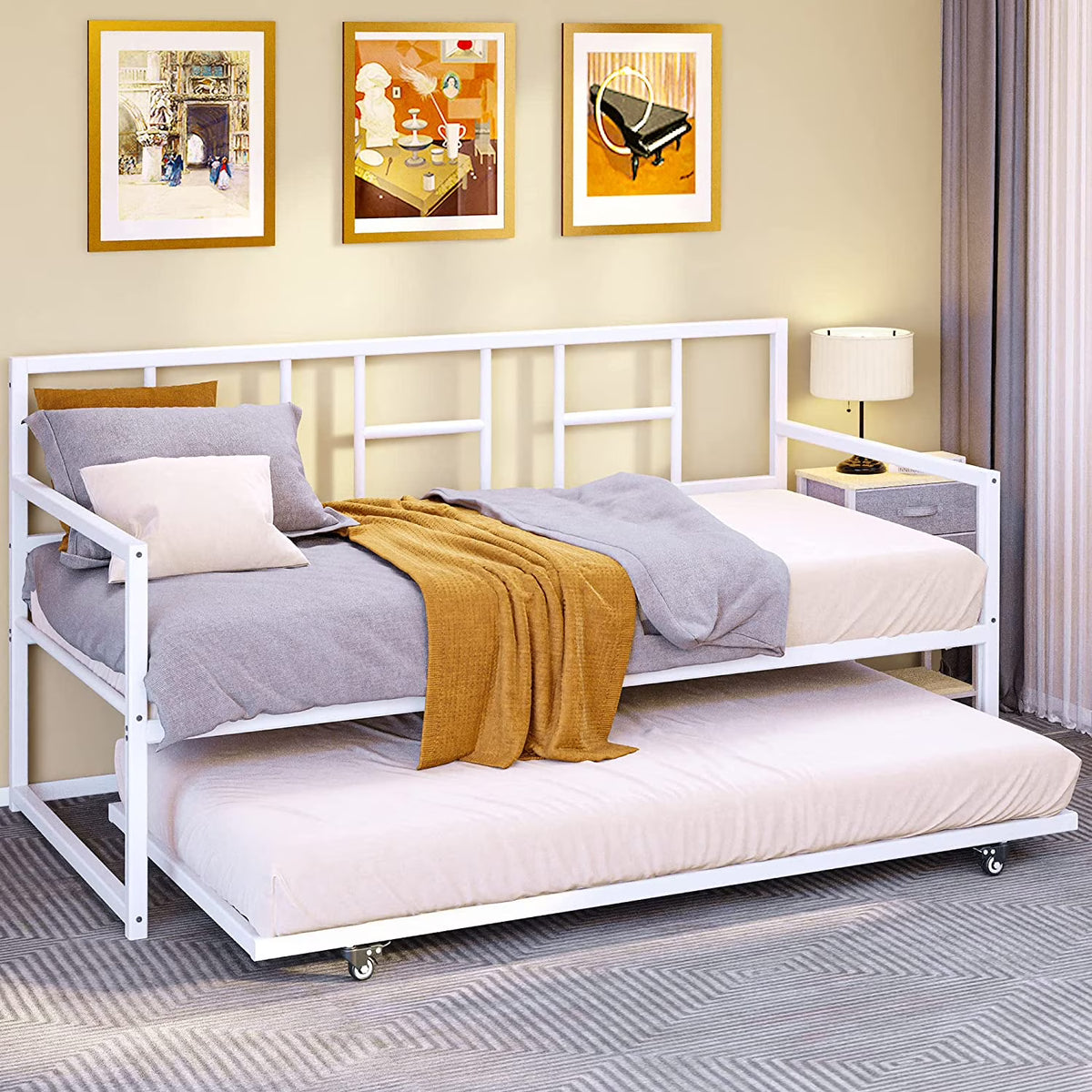 Twin Daybed with Pull Out Trundle Bed, White W42750