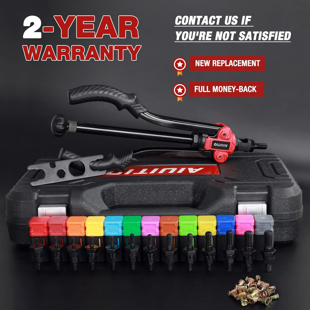 14'' Rivet Nut Tool Set Kit with 13PCS Metric & Inch Mandrels, 130PCS Rivet Nuts, Plastic Case A698479