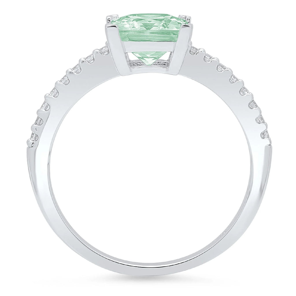 14k White Gold Princess Cut Green Simulated Diamond Ring Size 9.5 M42578
