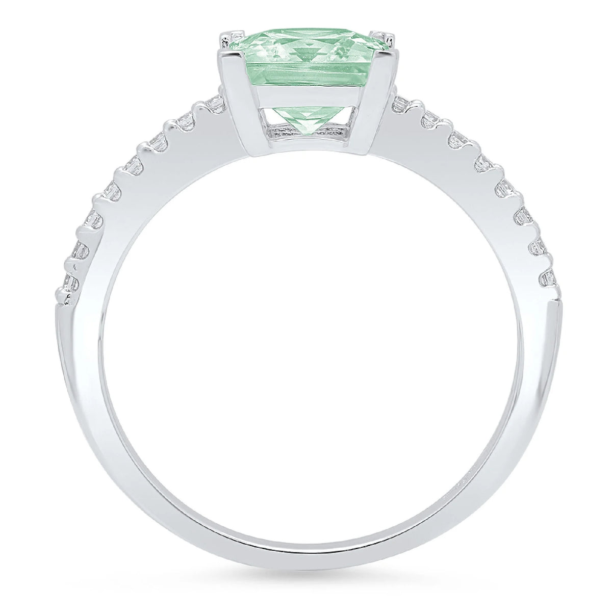 14k White Gold Princess Cut Green Simulated Diamond Ring Size 9.5 M42578