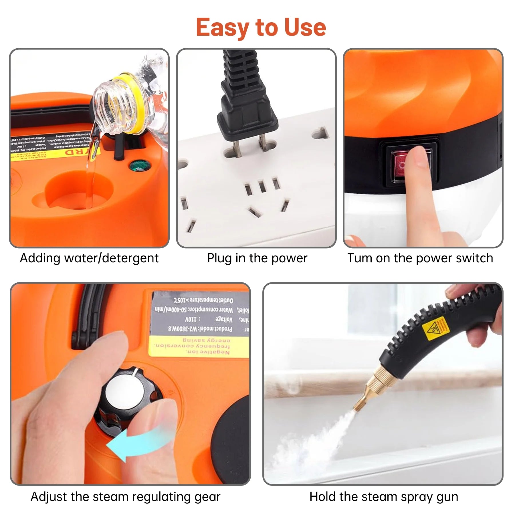 2500W High Pressure Portable Handheld Steam Cleaner with 3 Brush Heads L397264