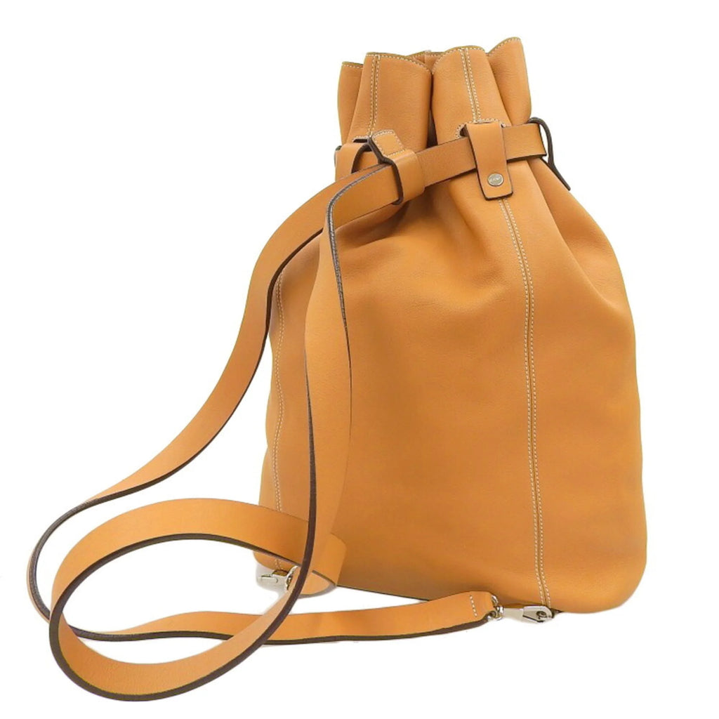 Camel Leather Drawstring Backpack H9412