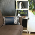 Blue Faux Leather Bohemian Lumbar Throw Pillow S9585
