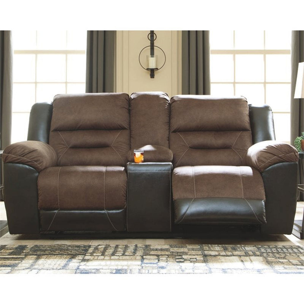 Contemporary Reclining Loveseat with Console in Chestnut P826474