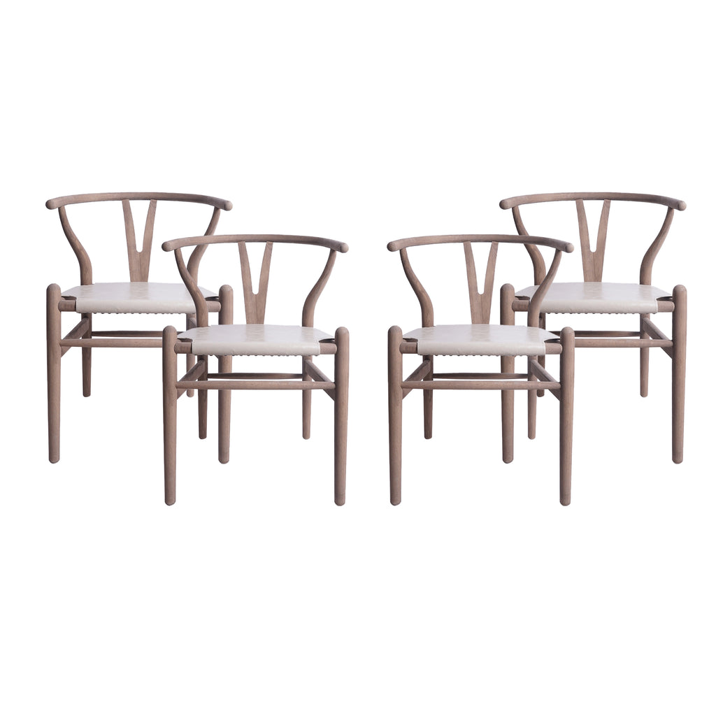 Tan Faux Leather and Wood Dining Chairs, Set of 4 C803