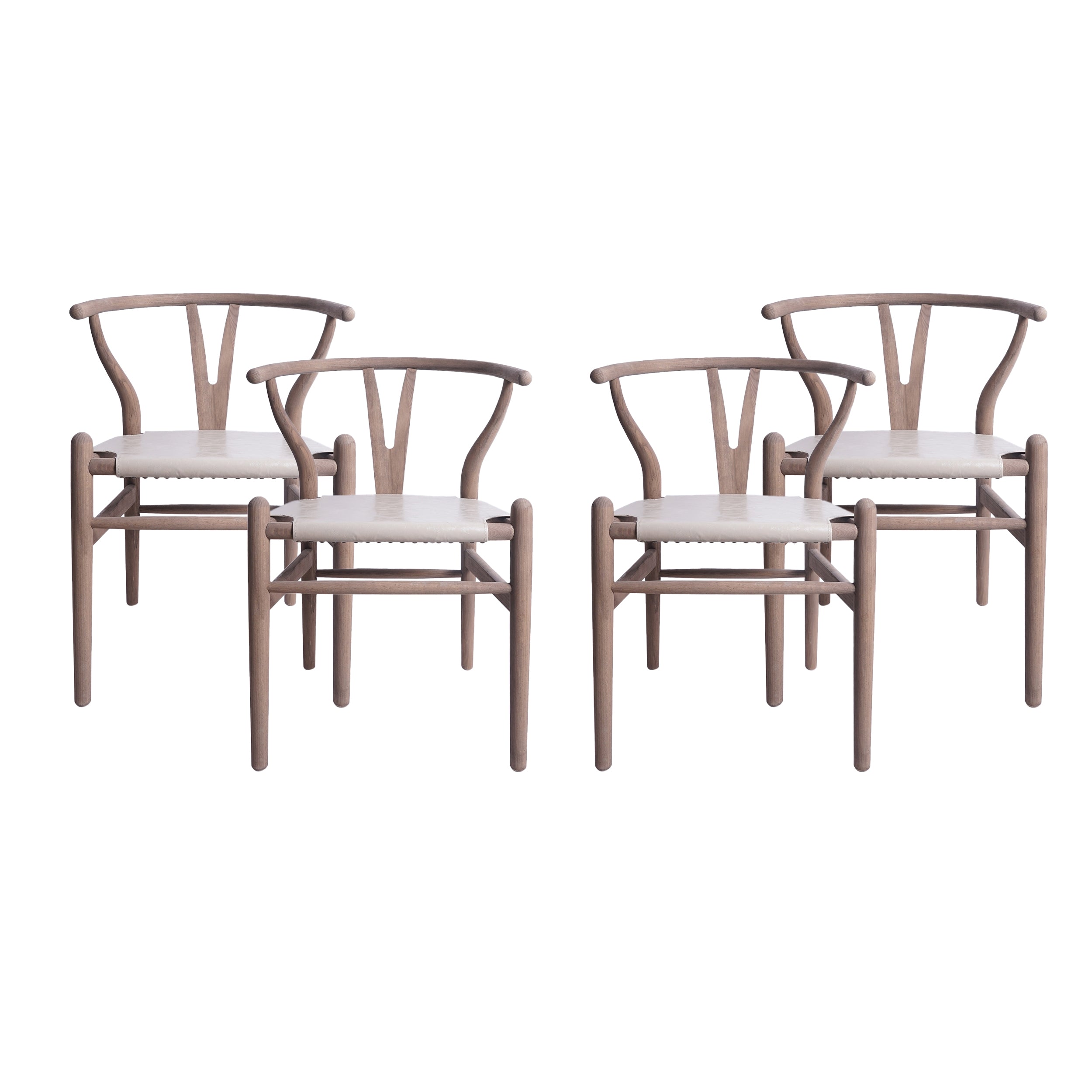 Tan Faux Leather and Wood Dining Chairs, Set of 4 C803