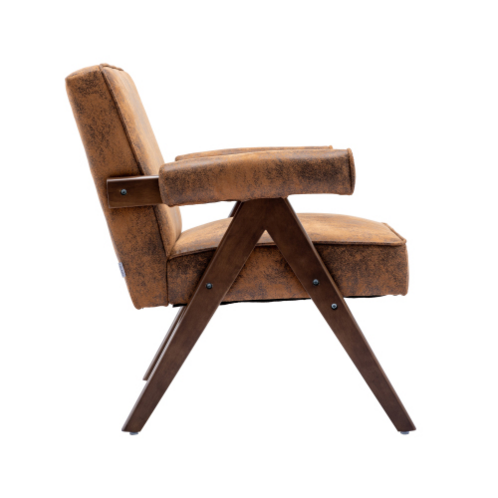 Mid-Century Modern Accent Chair with Solid Wood Armrest and Feet L205