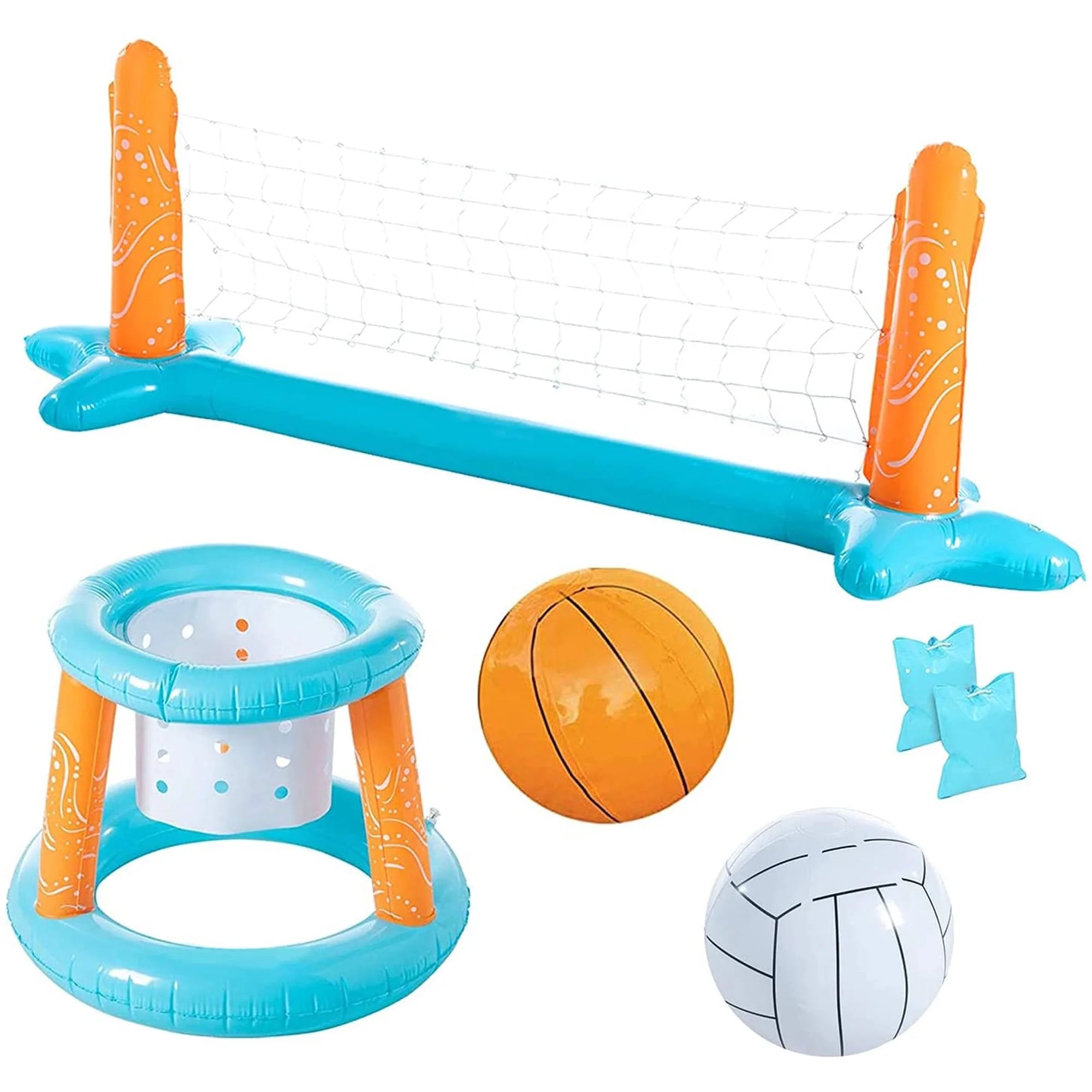 Inflatable Volleyball Net & Basketball Hoops Pool Float Set Game Toy B74504