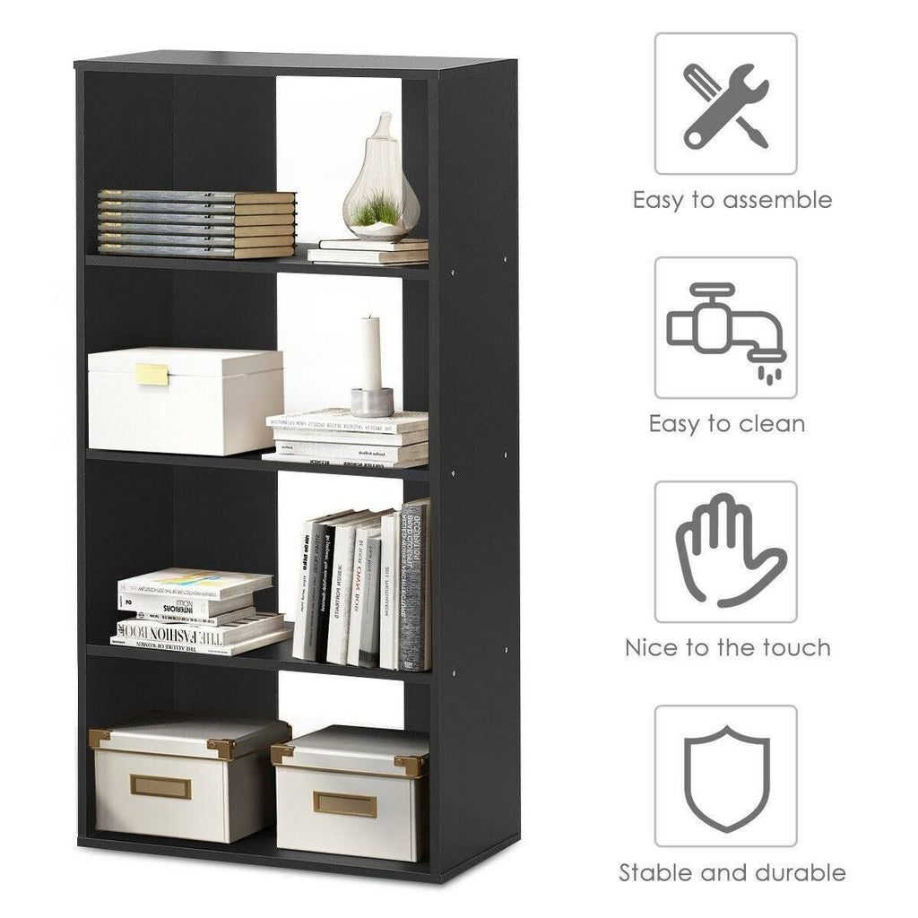 Black 4-Tier Bookcase with Adjustable Shelves Z69122