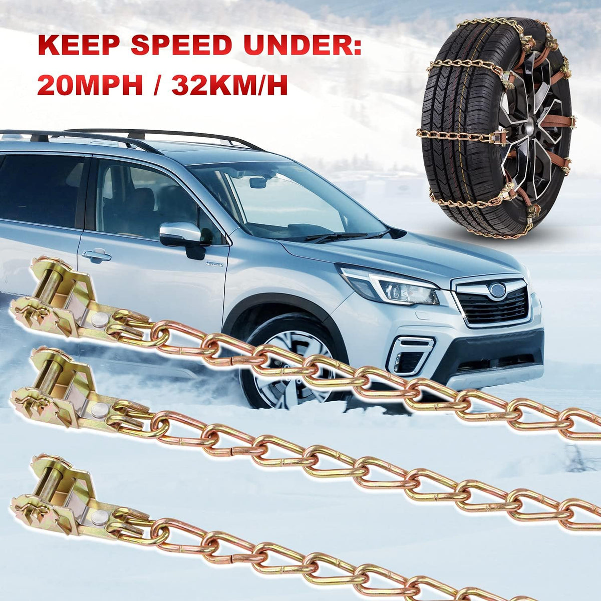 12 pcs Tire Chains for Cars with Adjustable Lock Z349