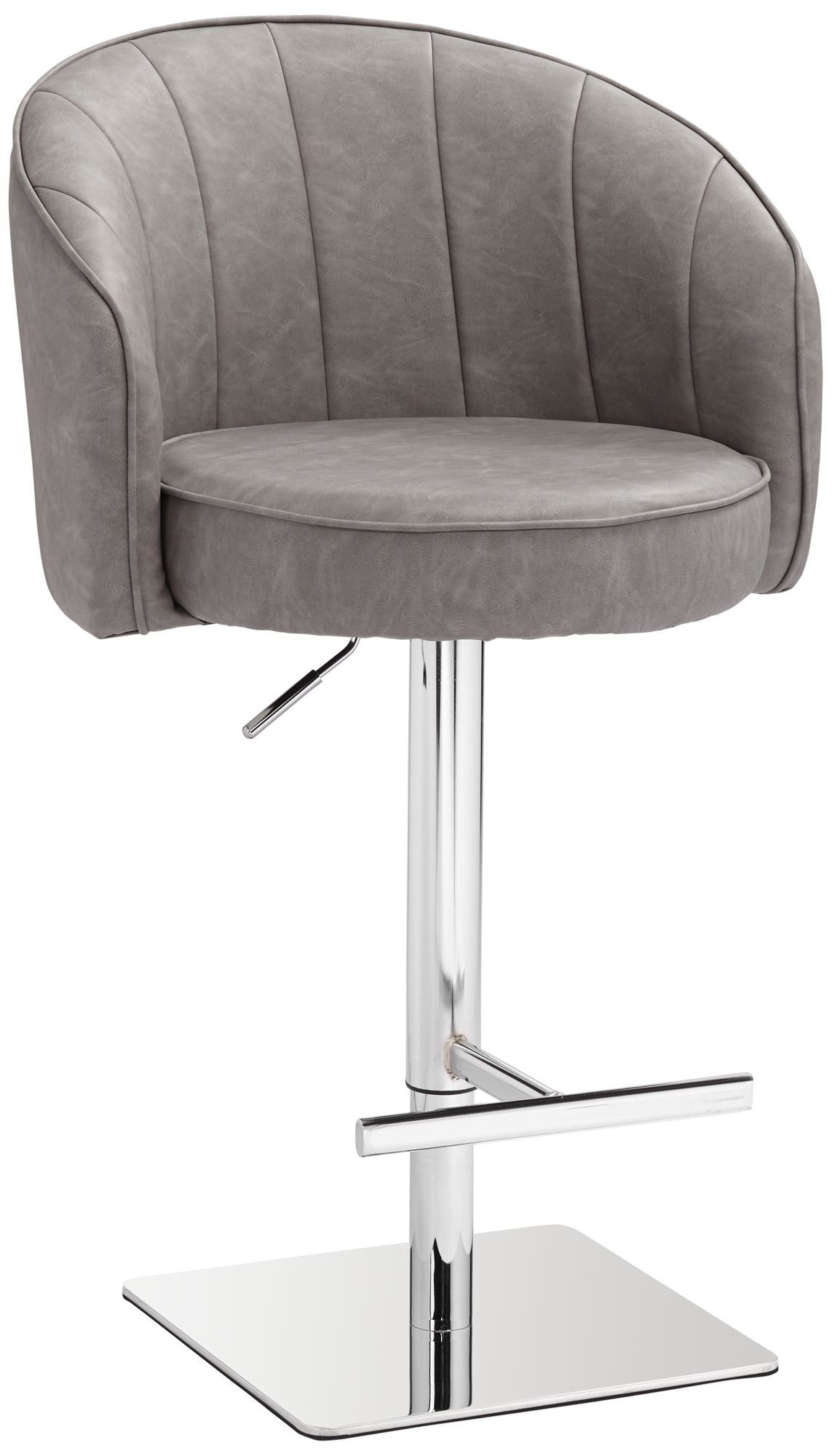 Chrome Swivel Bar Stool 31" High Gray Faux Leather Tufted Cushion with Backrest Footrest Q5224