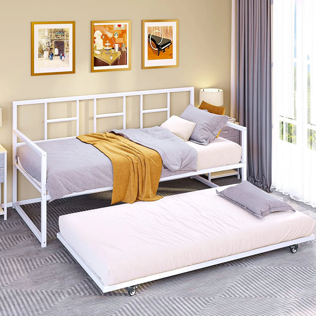 Twin Daybed with Pull Out Trundle Bed, White W42750