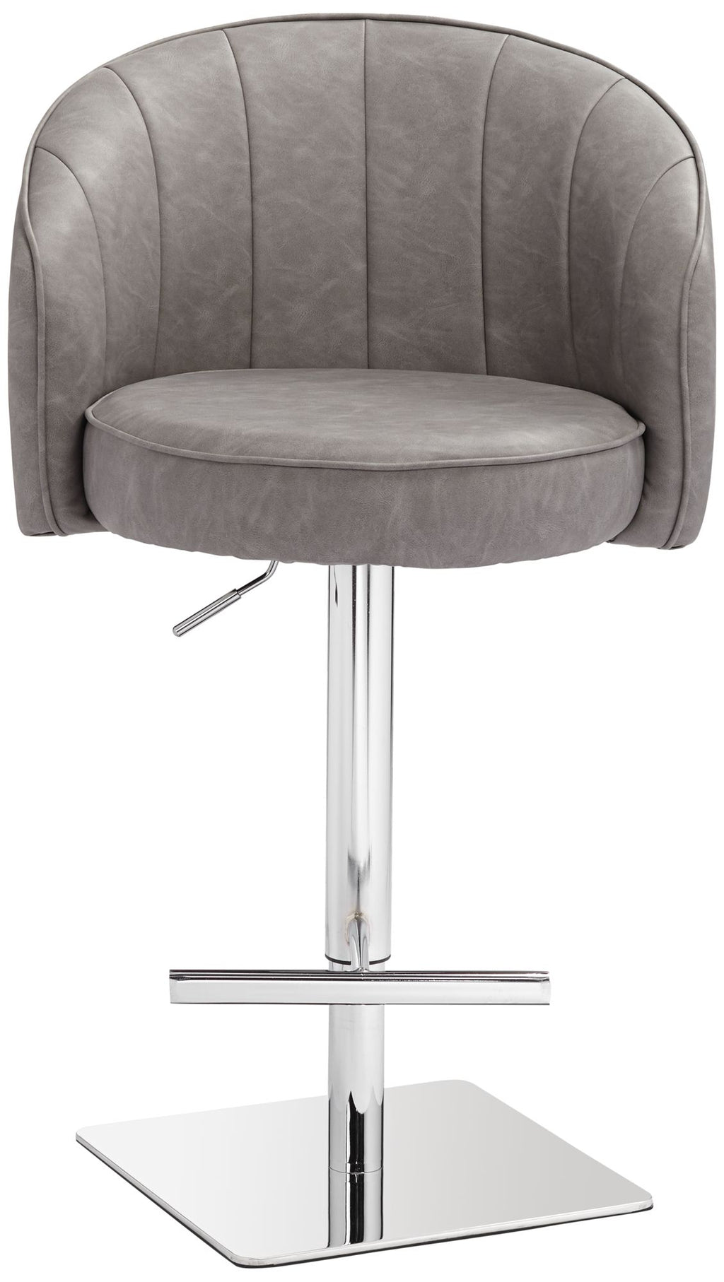 Chrome Swivel Bar Stool 31" High Gray Faux Leather Tufted Cushion with Backrest Footrest Q5224
