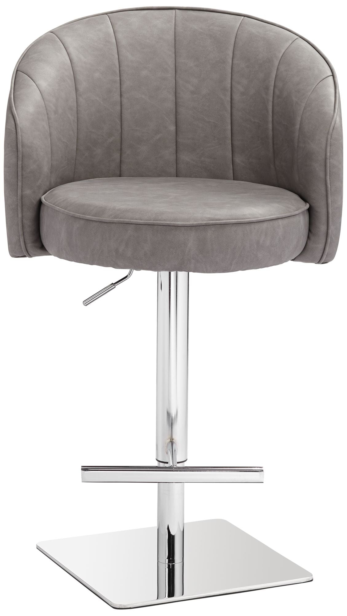 Chrome Swivel Bar Stool 31" High Gray Faux Leather Tufted Cushion with Backrest Footrest Q5224