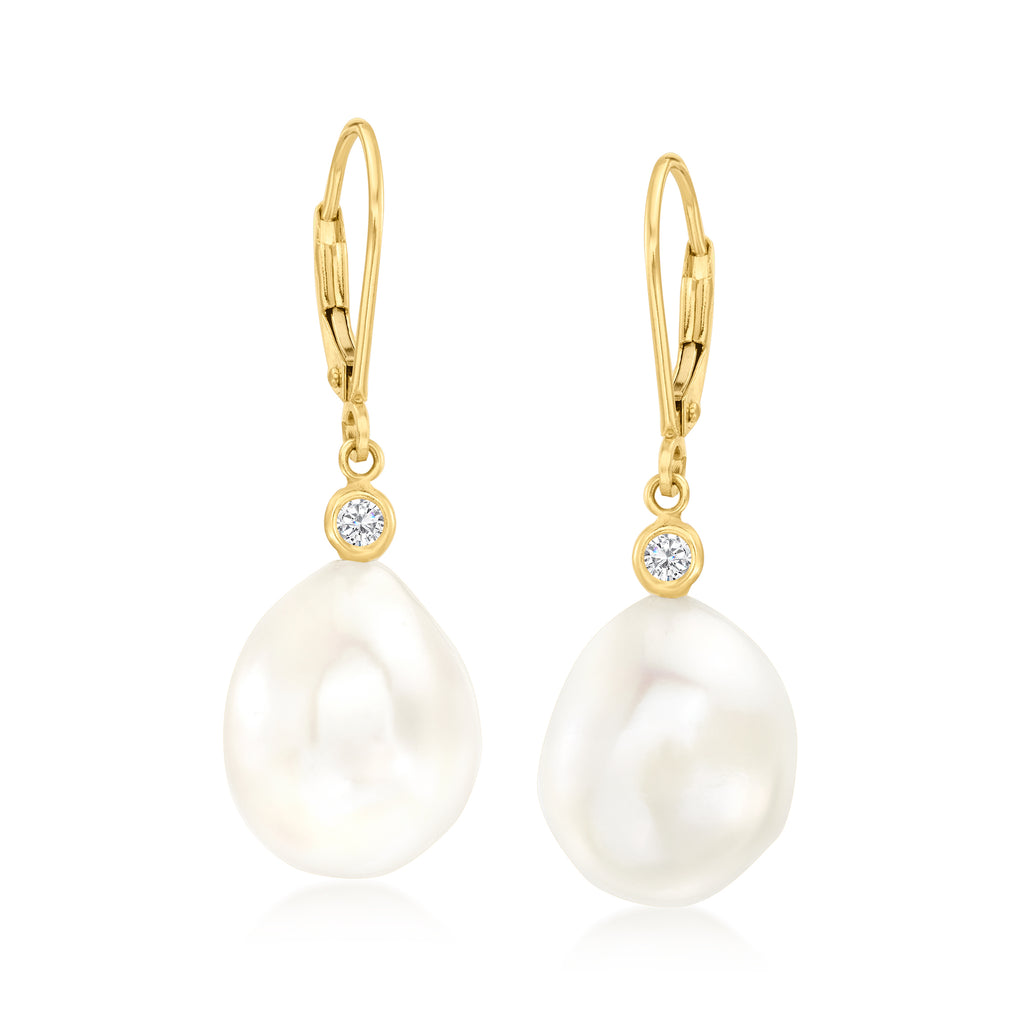 Cultured Pearl and Diamond Drop Earrings in 14kt Yellow Gold L597823