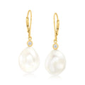 Cultured Pearl and Diamond Drop Earrings in 14kt Yellow Gold L597823