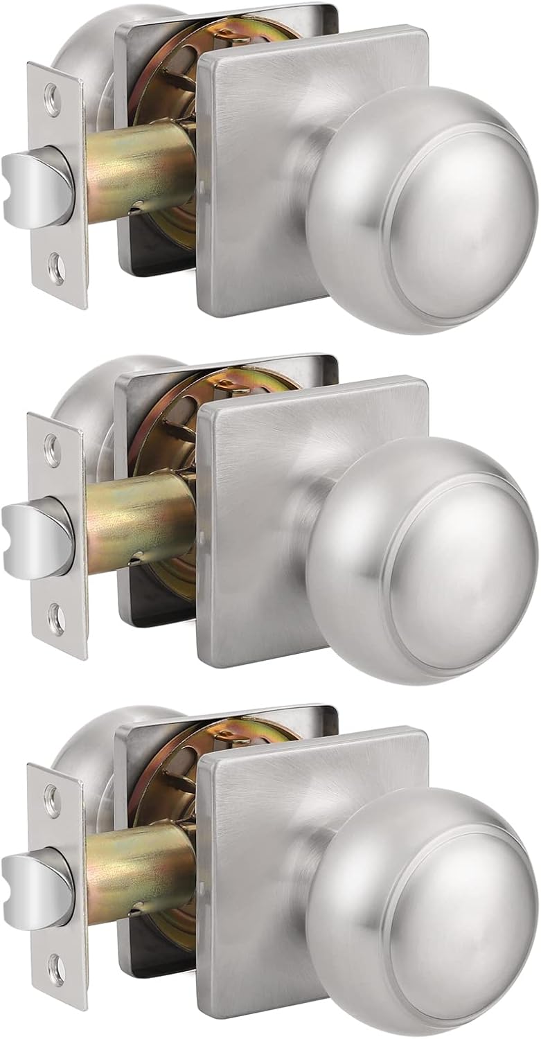 Black Passage Door Knobs with Square Rosette, 3 Pack J232658